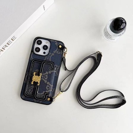 Etui til iPhone 13promax blått hundetannsmønster kortholder justerbart tau crossbody myntveske lomme