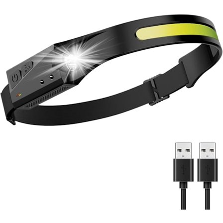 LED hodelykt, oppladbar hodelykt, med bevegelsessensor, ultra-sterk 230° vidvinkelstråle hodelykt, egnet for løping og camping.