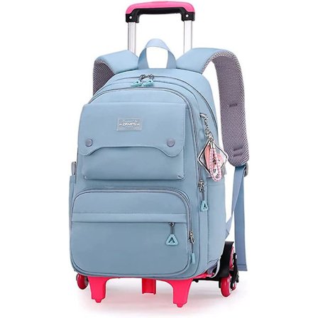 Enfärgade flickor rullande ryggsäck med hjul Skolväska Elementary School Student Trolley Daypack Outdoor Travel Bag