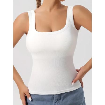 Enkel Solid Kvadratisk Hals Tanktop, All-match Ribbet Vest Top Med Aftagelig Brystpude