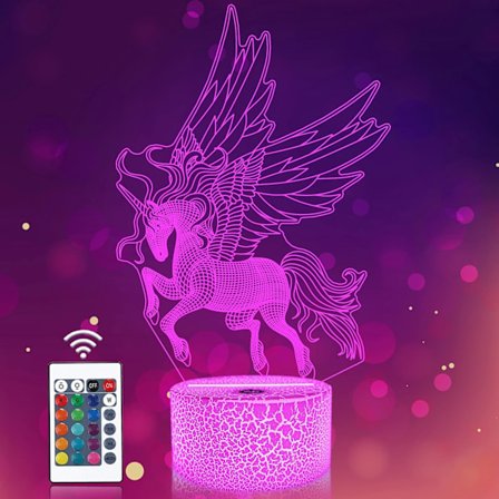 Enhörning Nattlampa, 3D Illusion Lampa med 16 Färgskiftande Lägen & Fjärrkontroll, Magiskt Skimmer Sängdekor - Perfekt Födelsedag