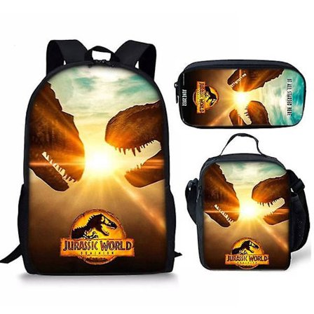 3 st/ set 16 tum Jurassic World Ryggsäck Kindergarten Bokväska Barn Start Skola Present Ryggsäck+lunchväska+pennväska