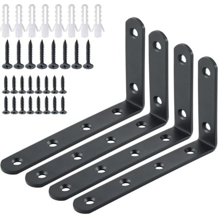 4 st 125 mm x 75 mm Borstat Rostfritt Stål Hyllkonsoler Väggkonsol Stödkonsol EJ5207-4P, svart