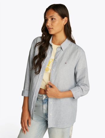 Tommy Jeans Tjw Rlx Linen Shirt - Blue - M