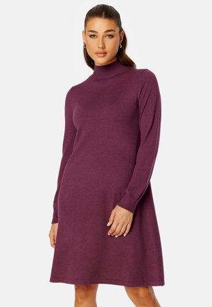Pieces - Jalina LS T-Neck Knit Dress - Grape Wine - Kläder - - Bubbleroom
