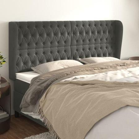 Vidaxl Huvudgavel Med Kanter Mörkgrå 183x23x118/128 Cm Sammet Grå