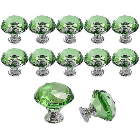 [QD] 10 stk. 30mm Glas Knapper Krystal Diamant Form Trækhåndtag Til Skuffer Kommoder Skabe Garderober Køkken, Grøn
