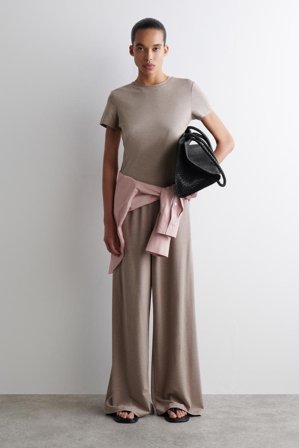 COS Women's Fluid Jersey Wide Leg Trousers in Beige