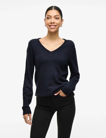 Vila Viril V-Neck L/S Knit Top - Noos - Navy - XL