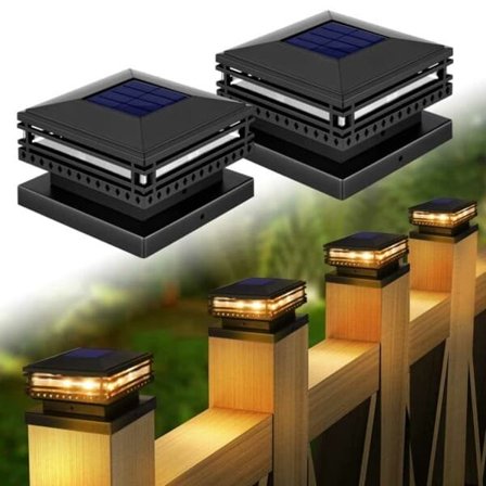 2-pakning solcelle stolpehattlys, svart [JUN]