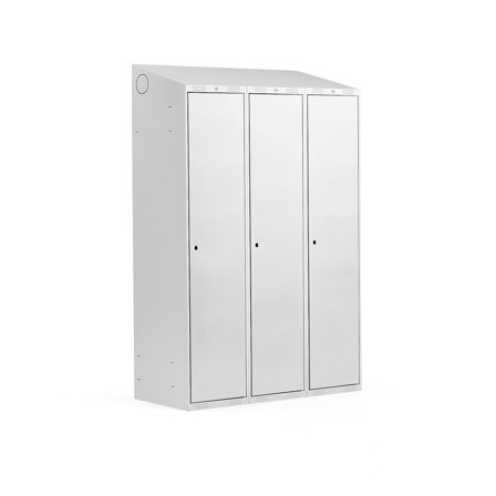 Kleiderspind CLASSIC mit Schrägdach, 3 Module, 1900 x 1200 x 550 mm, grau