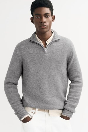 Soft Goat - Men's Chunky Half Zip - Men cashmere sweater - XXL - Grey