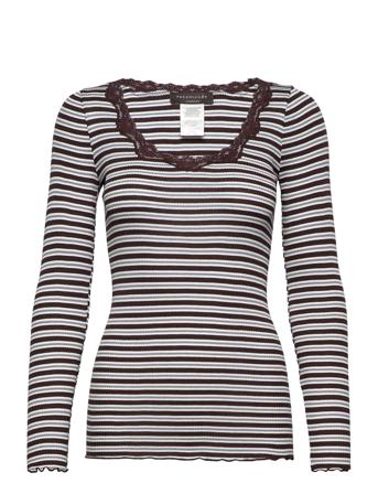 Silk T-Shirt W/ Lace T-shirts & Tops Long-sleeved Brun Rosemunde