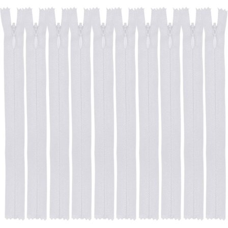10 stk. 20 cm Usynlige Nylon Glidelåser for Søm og Håndverk, Hvit