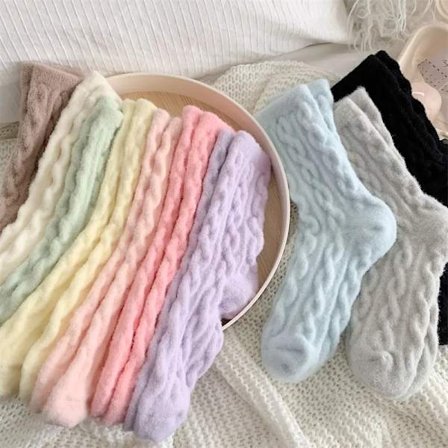 Women's Warm Socks New Winter Japanese Fashion Solid Color Fluffy Socks for Girls Home Thick Floor Sleeping Socks Cute Kawaii