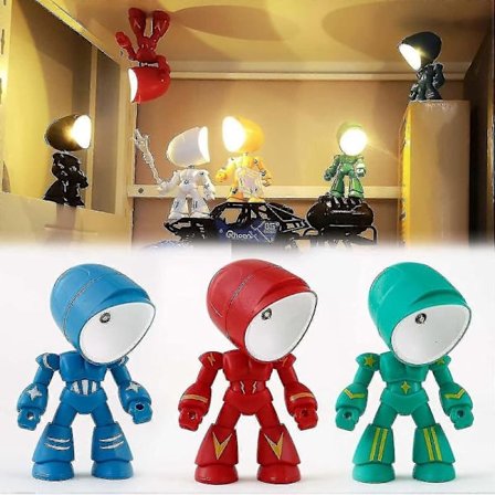 3 st Mini LED Mecha Nattlampa Söt Liten Hjälte Figur Lampa Vikbara Robotar Liten Bordslampa Present Till Födelsedag
