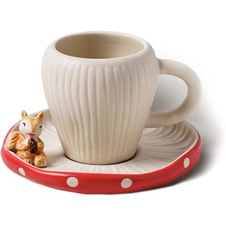 Sød Svampe Krus med Sød Egern Underkop, Håndlavet Glasur Polka Dot, Sikkerheds Mat Keramiske Mælkekrus, 300ml Tegneserie Tekop