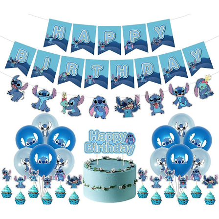 Lilo og Stitch fødselsdagsfest dekoration, Stitch fødselsdag banner kage toppers balloner, Stitch tema fødselsdagsfest dekorationer (FMY)