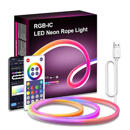 RGB LED Neon Rope Light med 16 Million Farver, Wifi Bluetooth Musikstyring til Soveværelse, Stue og Spilindretning