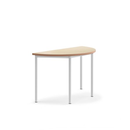 Tisch SONITUS, halbrund, 1200x600x720 mm, Linoleum beige, weiß