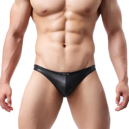 Sexy nattøy for menn, truse i imitert skinn med lavt liv