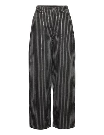 Sequin Twill Wide Pants Designers Trousers Wide Leg Black ROTATE Birger Christensen