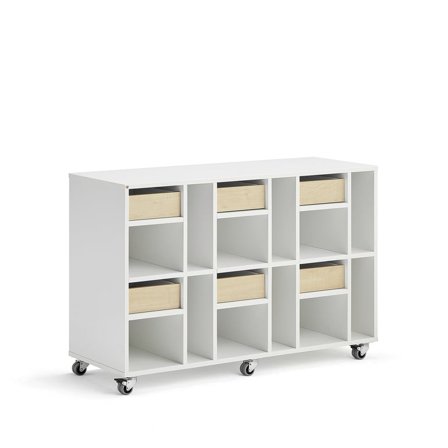 Student storage CASPER, 6 drawers, 12 compartments, white, birch
