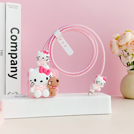 DIY-kabelskydd Laddare - Datakabel 18W/20W USB-C Laddare Linjeskydd - Kompatibel med iPhone (Rosa Katt)