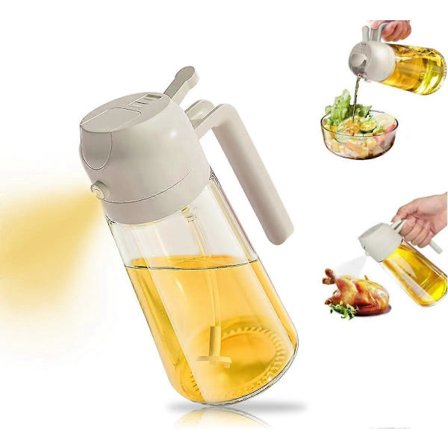 Öljysumutin, 2 in 1 lasinen keittiön öljysumutin, 600 ml oliiviöljysumutin, tehokas öljysumutin, öljykannu annostelijalla