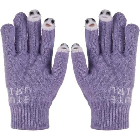 Flickhansker med 3 fingre, full finger, berøringsskjermkompatible votter med bokstav for kvinner, vintertilbehør
