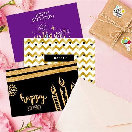 Födelsedagskort med kuvert 18-pack, 20 x 15 cm