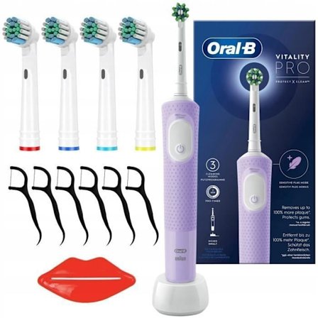 El tandborste - Oral B - Vitality PRO Protect X Clean Lila - 4 borsthuvuden - Optimal rengöring