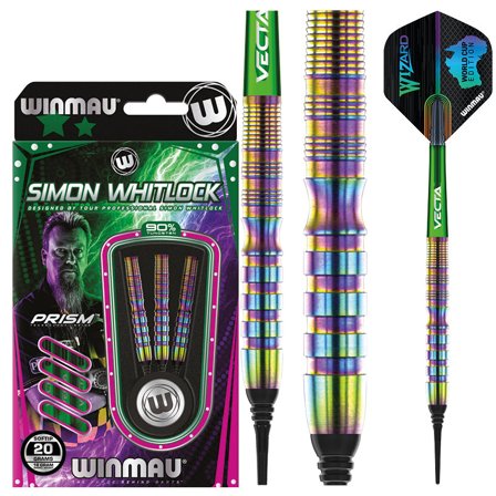 Winmau Whitlock World Cup Soft Tip Darts 20g -Prism Rainbow, Tungsten Darts, Steel Tip, Mid-Scallop Grip