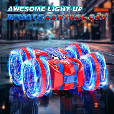 Spiderman RC bil RC legetøjsbiler, genopladelig stunt RC bil med 360 graders flip firehjulstræk hjul lys