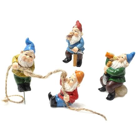 4-pack Trädälva Resinfigurer, Dvärgstatymodell, Hus, Gräsmatta, Fe-trädgårdsinredning