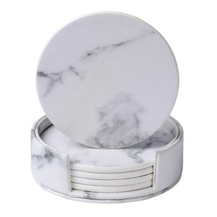 6-pak Vendbare Glasunderlag Hvid Marmor PU med Holder hvid