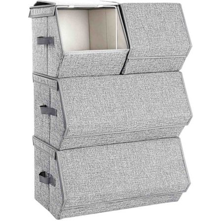 Rootz Opbevaringsbokse - Sæt med 4 - Organizers - Stof - Metalramme - Låg - Grå - Forskellige dimensioner