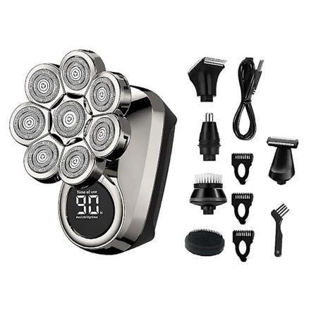 8-bladet Elektrisk Barbermaskin 6 i 1 Nese- og Ørehårtrimmer Skjegg Elektrisk Barbermaskin For Skallete Menn LED