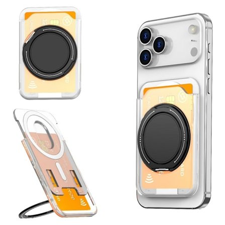 Magnetic Card Holder for Mobile Phone with Ring Stand - Transparent