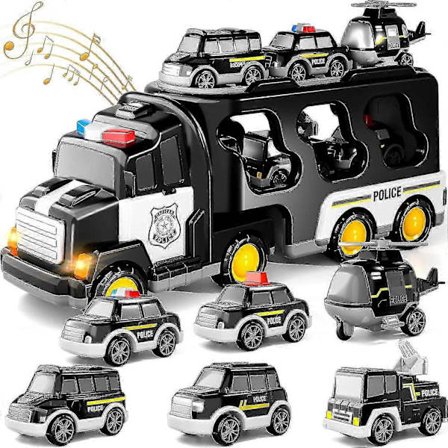 7-i-1 Lastbil Friktionsdrivet Leksaksfordon, Brandbil Leksaker Byggfordon Leksaker Polisbilar Leksaker För
