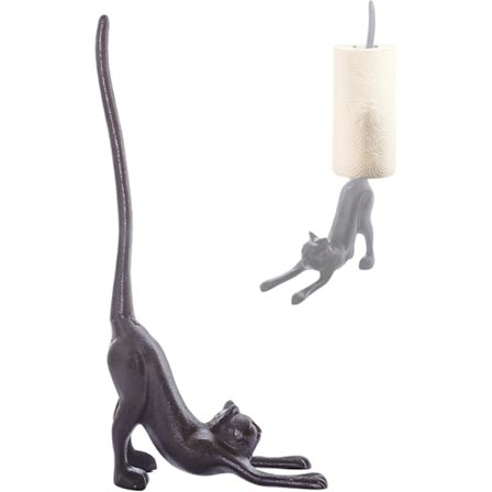 Kissa talouspaperiteline 17'' Valurautainen keittiön talouspaperiteline Hauska WC-paperiteline lattialle tai työtasolle keittiöön tai kylpyhuoneeseen