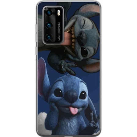 Huawei P40 Läpinäkyvä kuori Stitch kaksi hahmoa poseeraa iloisesti sinisellä piirrossarjalla, jossa on huumoria, täydellinen faneille söpö kawa
