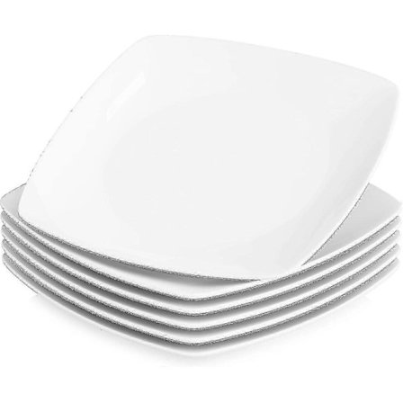 2024-serien Julia, 9,2" middagstallerkener, elfenbenshvit, firkantet porselenstallerkensett, pakke med 6 (23,5 * 23,5 * 2 cm)o