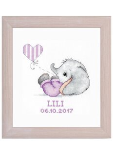 Stickpackung Bild Geburt/Taufe Elefant Rosa Blau