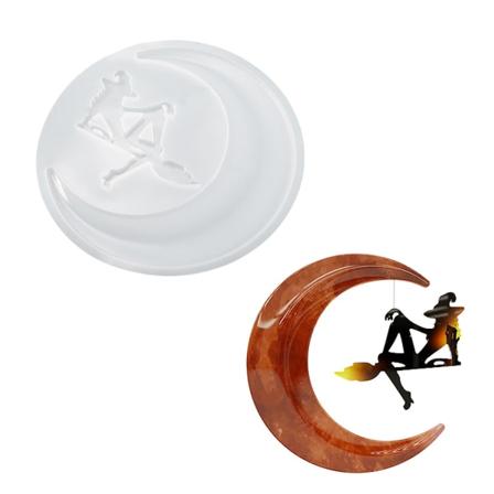 Halloween Hexe Kosteskaft Måne Væghæng Dekoration Silikonform Epoxy Harpiks DIY Håndværk