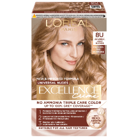 L'Oréal Paris Excellence Universal Nudes 8U Light Blonde Hårfärg Unisex Beige ONESIZE