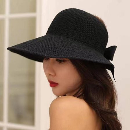 Svart stråhatt Dame Strand Foldbar Solhatt Stor Dame Floppy
