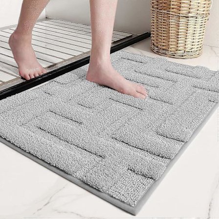 Skridsikker Bademåtte 40x60cm, Absorberende og Vaskbar Bademåtte, Grå Mikrofiber Bademåtte Brusemåtte til Badeværelse, Toilet, Køkken, Entre