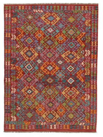183X247 Tapis D'orient Kilim Afghan Old Style Rouge Foncé/Vert Foncé (Laine, Afghanistan)