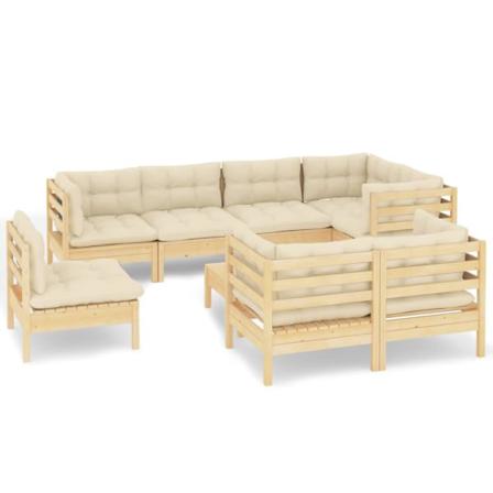 Vidaxl Loungegrupp Med Gräddvita Dynor 9 Delar Massiv Furu Creme